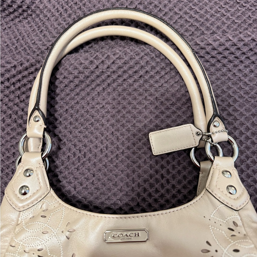 Coach Pink Pearl Cream Floral Cutout Tote Bag - Picture 3 of 5